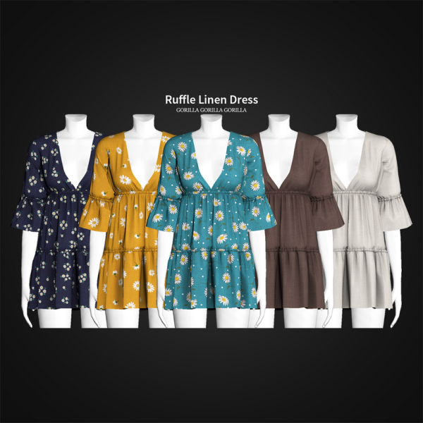 Alpha Ruffle Linen Dress by simsfinds - The Sims 4 Custom Content