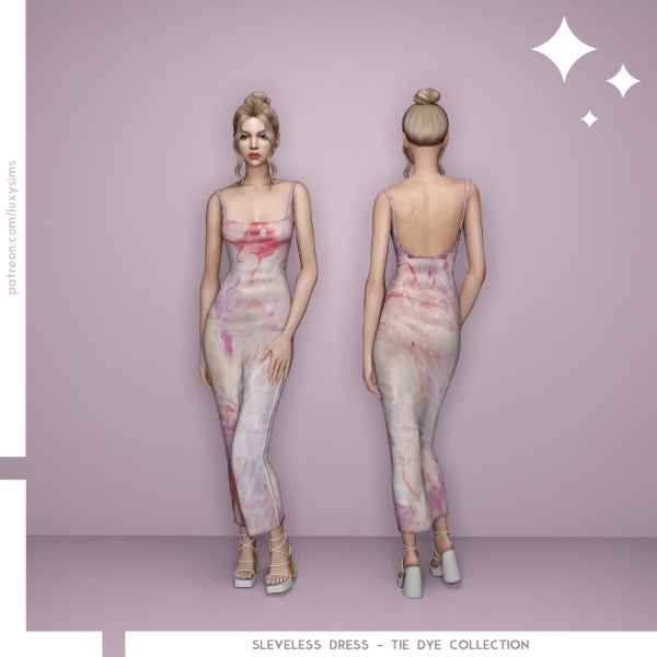 Alpha Sleveless Dress Tie Dye Collection by luxysims - The Sims 4 Custom Content