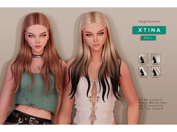 Maxis Match XTINA HAIR by daylifesims - The Sims 4 Custom Content