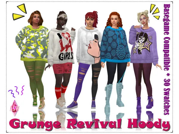 Maxis Match Grunge Revival Hoody by Annett's Sims 4 Welt ASW - The Sims 4 Custom Content