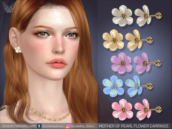 Alpha Mother Of Pearl Flower Earrings - The Sims 4 Custom Content