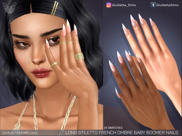 Alpha Long Stiletto French Ombre Baby Boomer Nails - The Sims 4 Custom Content
