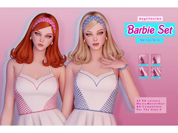Maxis Match BARBIE HAIR SET Sailor Girl by Daylife Sims - The Sims 4 Custom Content