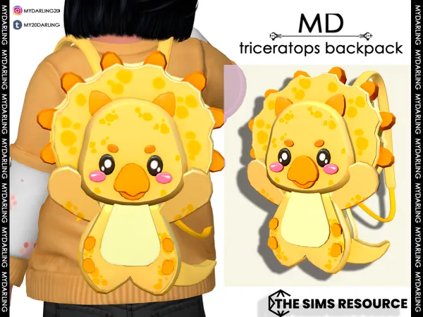 Alpha TRICERATOPS BACKPACK AND BAG - The Sims 4 Custom Content