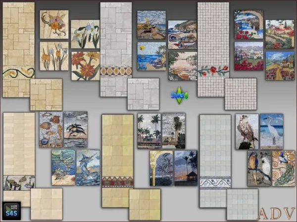 Mix Wall and floor tiles with paintings by artedellavita_mabra - The Sims 4 Custom Content