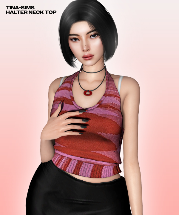 Alpha [TINA SIMS] Halter Neck Top by simsfinds - The Sims 4 Custom Content