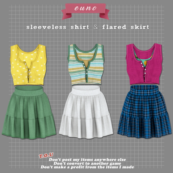 Alpha sleeveless shirt flared skirt by euno - The Sims 4 Custom Content