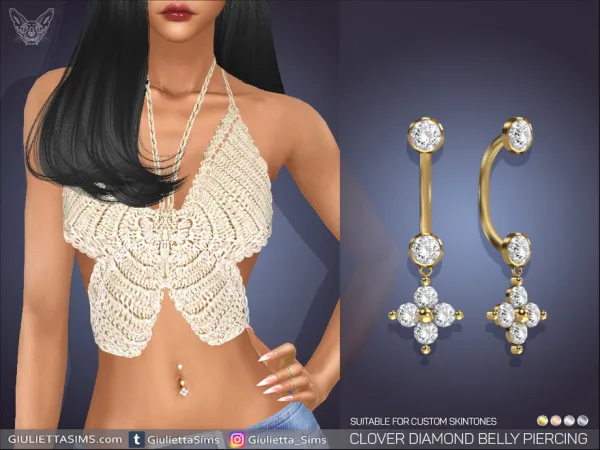 Alpha Clover Diamond Belly Piercing (left brow ring category) - The Sims 4 Custom Content
