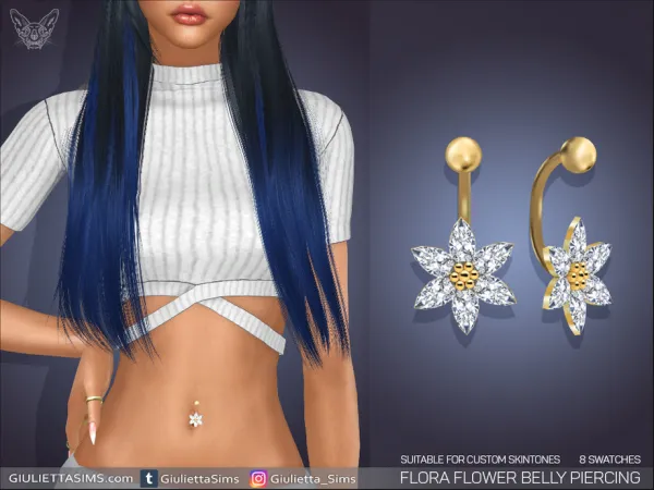 Alpha Flora Flower Belly Piercing (left brow ring category) - The Sims 4 Custom Content
