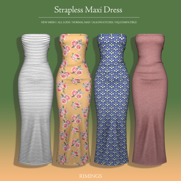 Alpha [RIMINGS] Strapless Maxi Dress by simsfinds - The Sims 4 Custom Content
