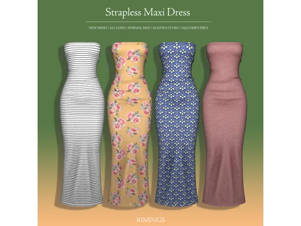 Alpha [RIMINGS] Strapless Maxi Dress by RIMINGS - The Sims 4 Custom Content