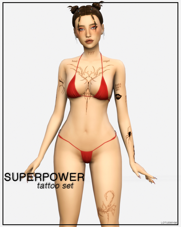 Mix superpower tattoo set by lotuswhimcc - The Sims 4 Custom Content