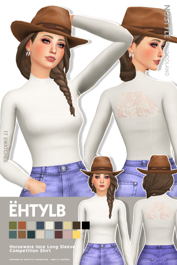Maxis Match ËHTYLB Horseware lace Long Sleeve Competition Shirt by simsfinds - The Sims 4 Custom Content