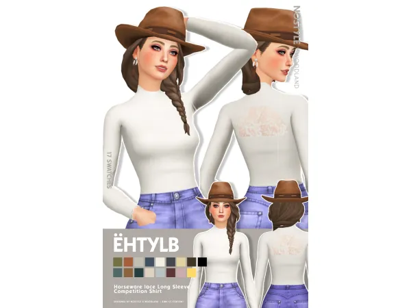 Maxis Match ËHTYLB Horseware lace Long Sleeve Competition Shirt by NO STYLE X W O O D L A N D - The Sims 4 Custom Content