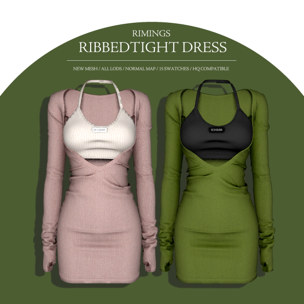 Alpha [RIMINGS] Ribbed Tight Dress by simsfinds - The Sims 4 Custom Content