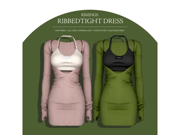 Alpha [RIMINGS] Ribbed Tight Dress - The Sims 4 Custom Content