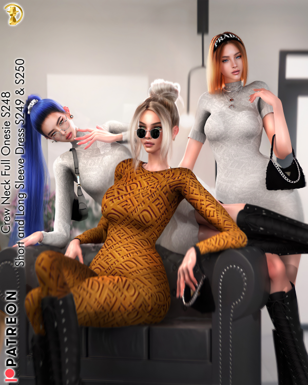 Alpha Crew Neck Full Onesie S248 Short Sleeve Dress S249 Long Sleeve Dress S250 UPDATE by daphsmods - The Sims 4 Custom Content