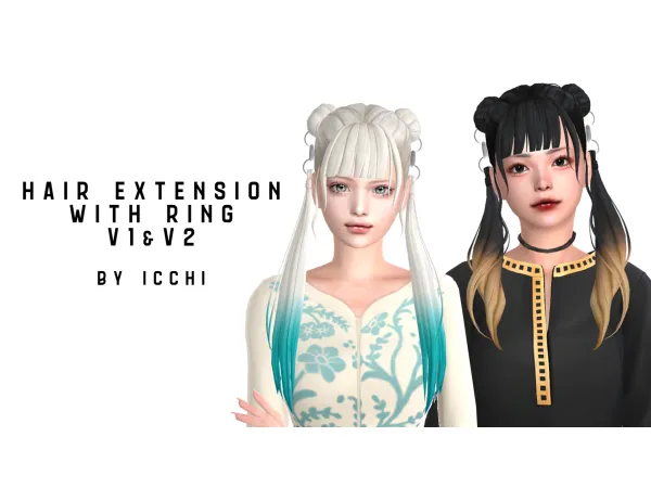 Maxis Match Hair extension with ring V1V2 ombre accessories by icchi - The Sims 4 Custom Content