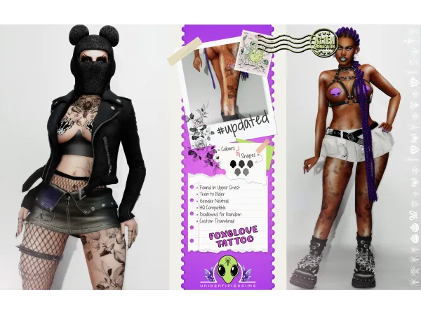 Mix Foxglove Tattoo UPDATE by unidentifiedsims - The Sims 4 Custom Content