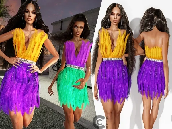 Alpha Feather Mini Dress by cool_content_star - The Sims 4 Custom Content