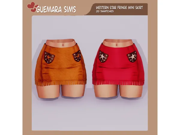 Alpha Western Star Fringe Mini Skirt (Public now) by Guemara - The Sims 4 Custom Content