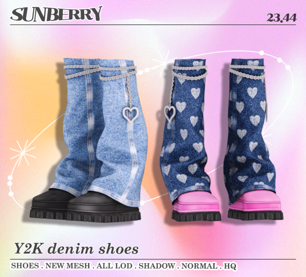 Alpha [SUNBERRY]Y2k denim shoes by simsfinds - The Sims 4 Custom Content