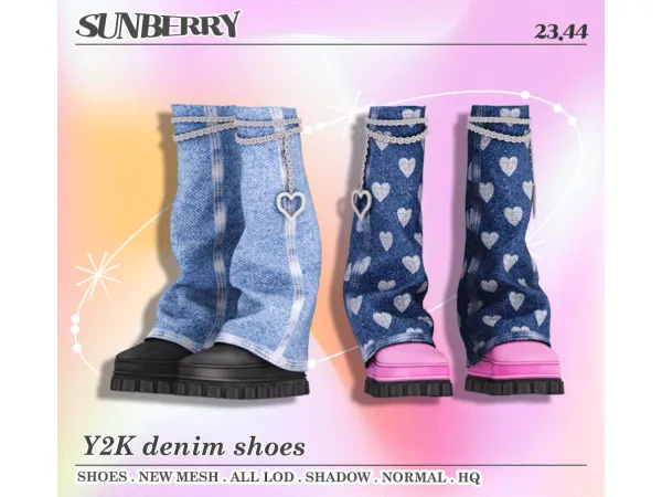 Alpha [SUNBERRY]Y2k denim shoes - The Sims 4 Custom Content