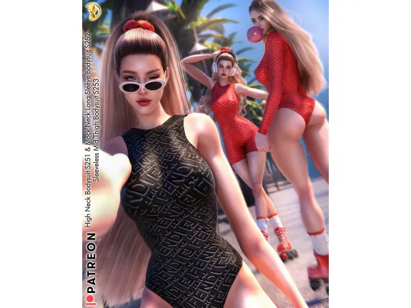 Alpha High Neck Bodysuit S251 Mock Neck Long Sleeve Bodysuit S252 Sleeveless Mid Thigh Bodysuit S253 UPDATE by turksimmer - The Sims 4 Custom Content