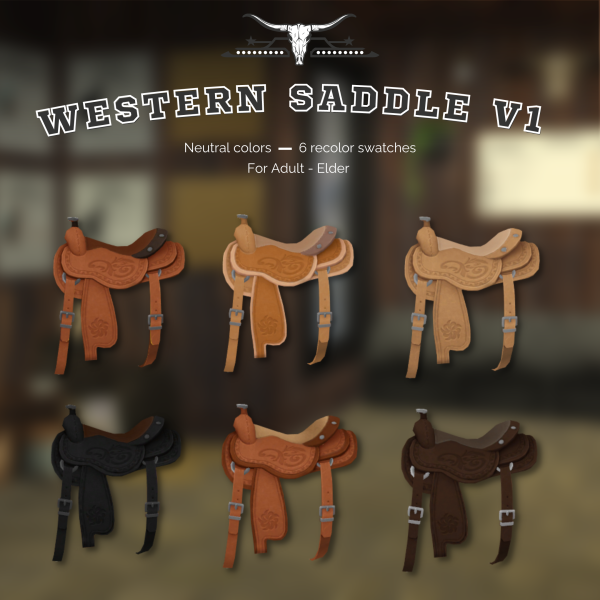 Maxis Match Western Saddle V1 Neutral recolor by simsfinds - The Sims 4 Custom Content