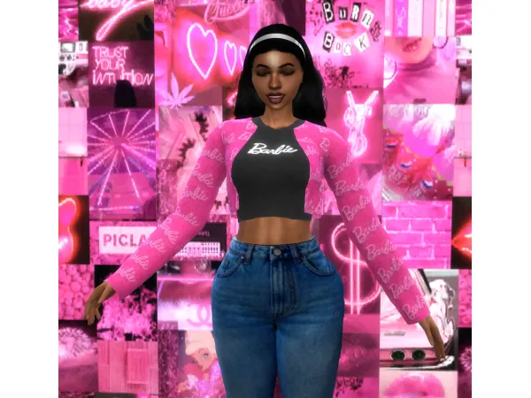 Alpha Barbie Denim Jackets With Tshirt - The Sims 4 Custom Content