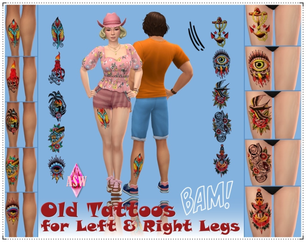 Mix Old Tattoos Left Right Legs by simsfinds - The Sims 4 Custom Content