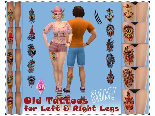 Mix Old Tattoos Left Right Legs by Annett's Sims 4 Welt ASW - The Sims 4 Custom Content