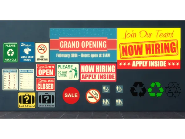 Alpha BusinessStores theme sign decals (Collection) - The Sims 4 Custom Content