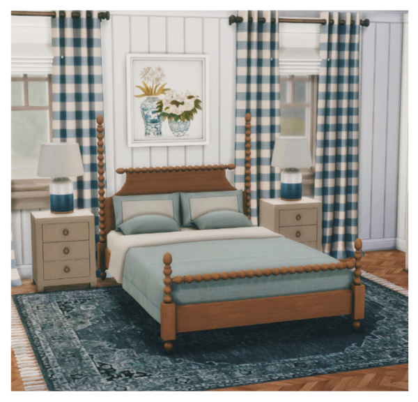 Maxis Match Coastal Double Bed Bedframe and Bedding by simsfinds - The Sims 4 Custom Content