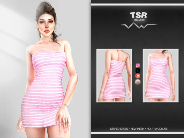 Alpha STRIPED DRESS BD1002 - The Sims 4 Custom Content