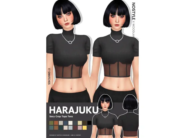 Maxis Match Harajuku Sexy Crop Tops Tee by NO STYLE X W O O D L A N D - The Sims 4 Custom Content