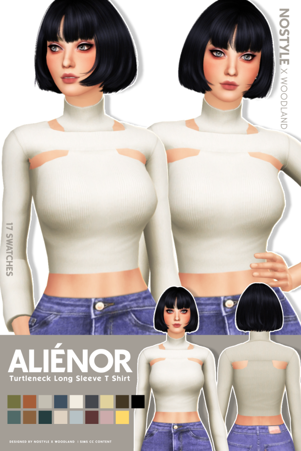 Maxis Match Aliénor Turtleneck Long Sleeve T Shirt by simsfinds - The Sims 4 Custom Content