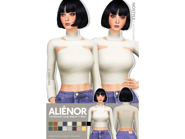 Maxis Match Aliénor Turtleneck Long Sleeve T Shirt by NO STYLE X W O O D L A N D - The Sims 4 Custom Content