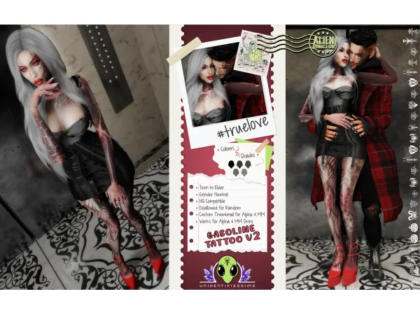 Mix Gasoline Tattoo V2 by unidentifiedsims - The Sims 4 Custom Content