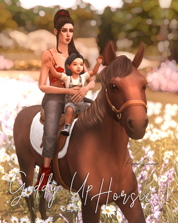 Mix GIDDY UP HORSIE 7 GROUP POSES WITH HORSE by simsfinds - The Sims 4 Custom Content