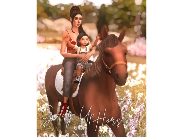Mix GIDDY UP HORSIE 7 GROUP POSES WITH HORSE - The Sims 4 Custom Content