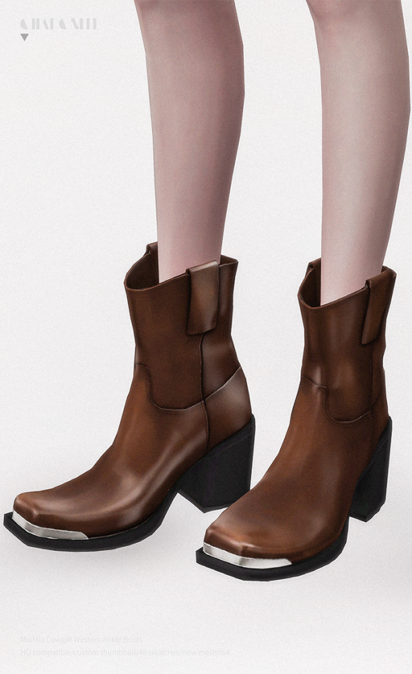 Alpha MiuMiu Cowgirl Western Ankle Boots by simsfinds - The Sims 4 Custom Content