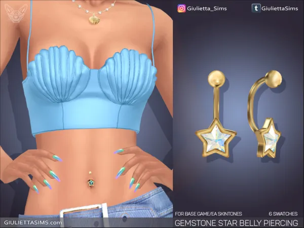 Alpha Gemstone Star Belly Piercing (left brow ring category) - The Sims 4 Custom Content