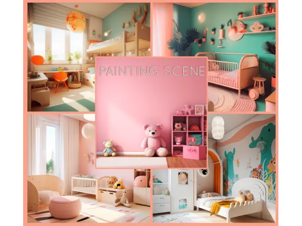 Alpha Painting kids Room Scene by Jennifer Jennisims - The Sims 4 Custom Content