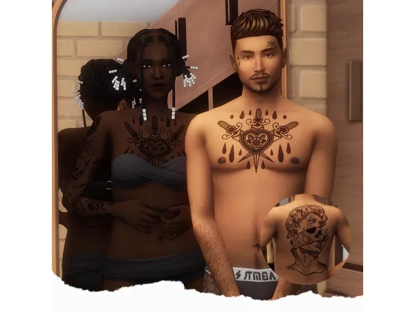 Mix JACK an upper chest and back tattoo by Wrixie - The Sims 4 Custom Content