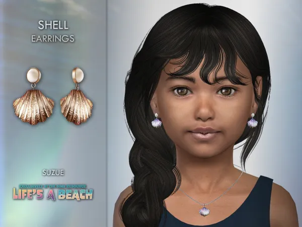 Alpha Life's a Beach Shell Earrings Child - The Sims 4 Custom Content