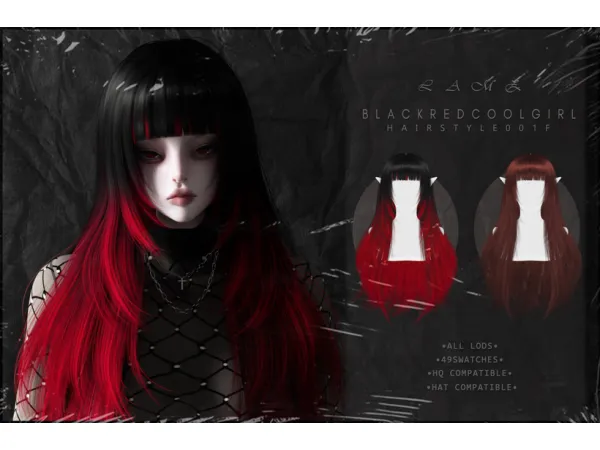 Alpha LAMZ BlackredCoolGirlHairstyle_001F - The Sims 4 Custom Content