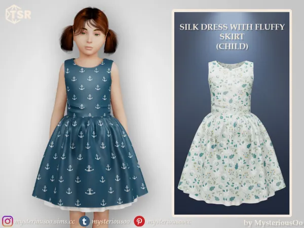 Alpha Silk matching dress with fluffy skirt in floral pattern in 8 colors for kids - The Sims 4 Custom Content