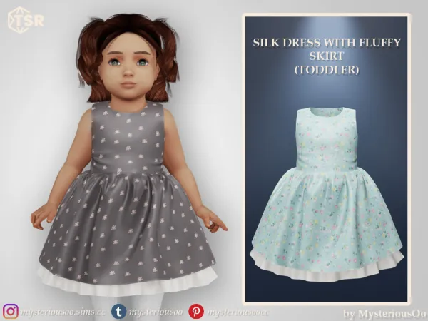 Alpha Silk matching dress with fluffy skirt in floral pattern in 8 colors for toddlers - The Sims 4 Custom Content