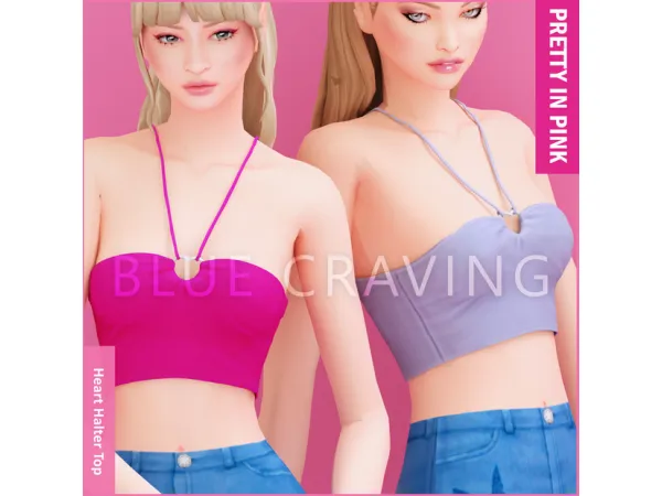 Alpha Blue Craving Heart Halter Top - The Sims 4 Custom Content